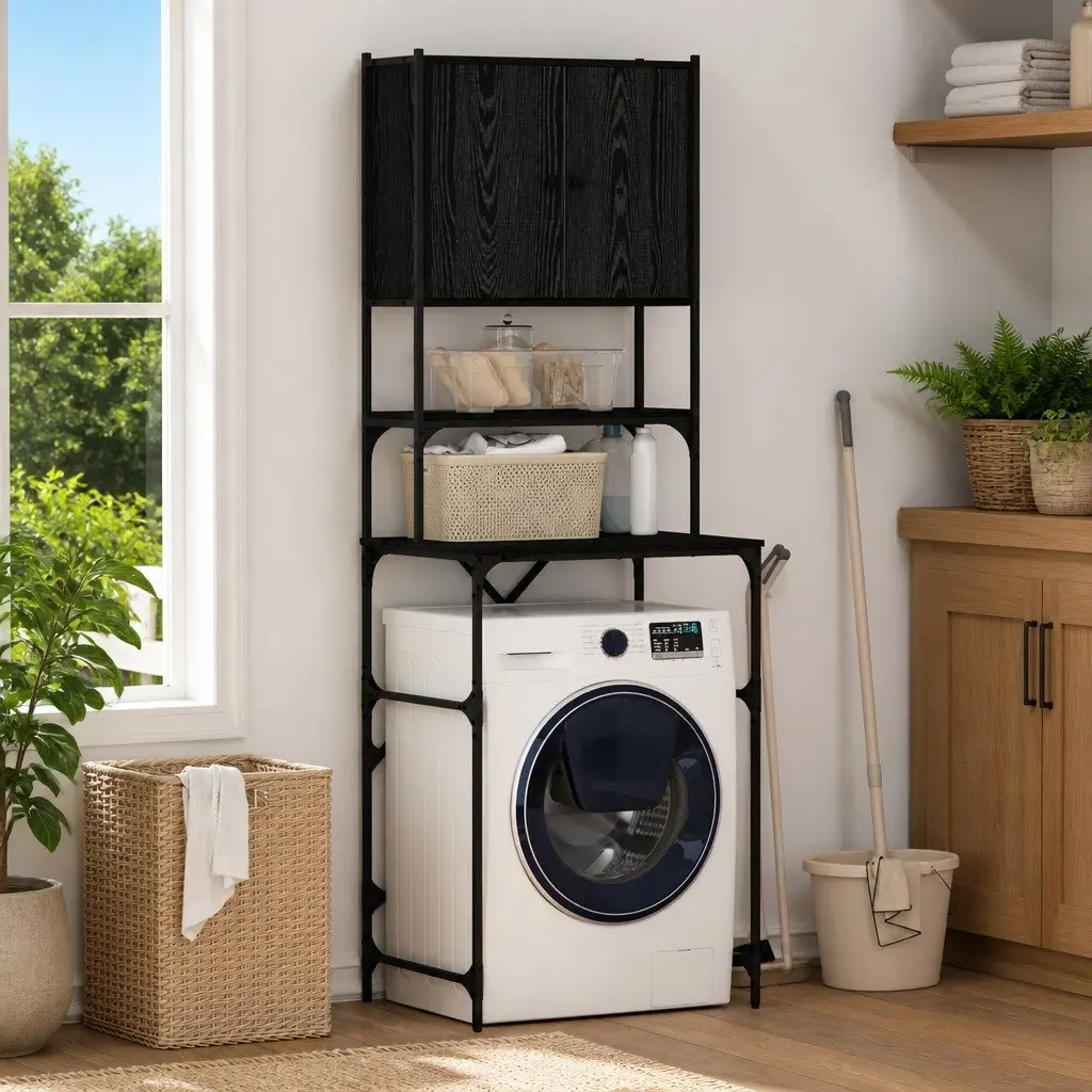 Black Oak Washing Machine Cabinet Organizer