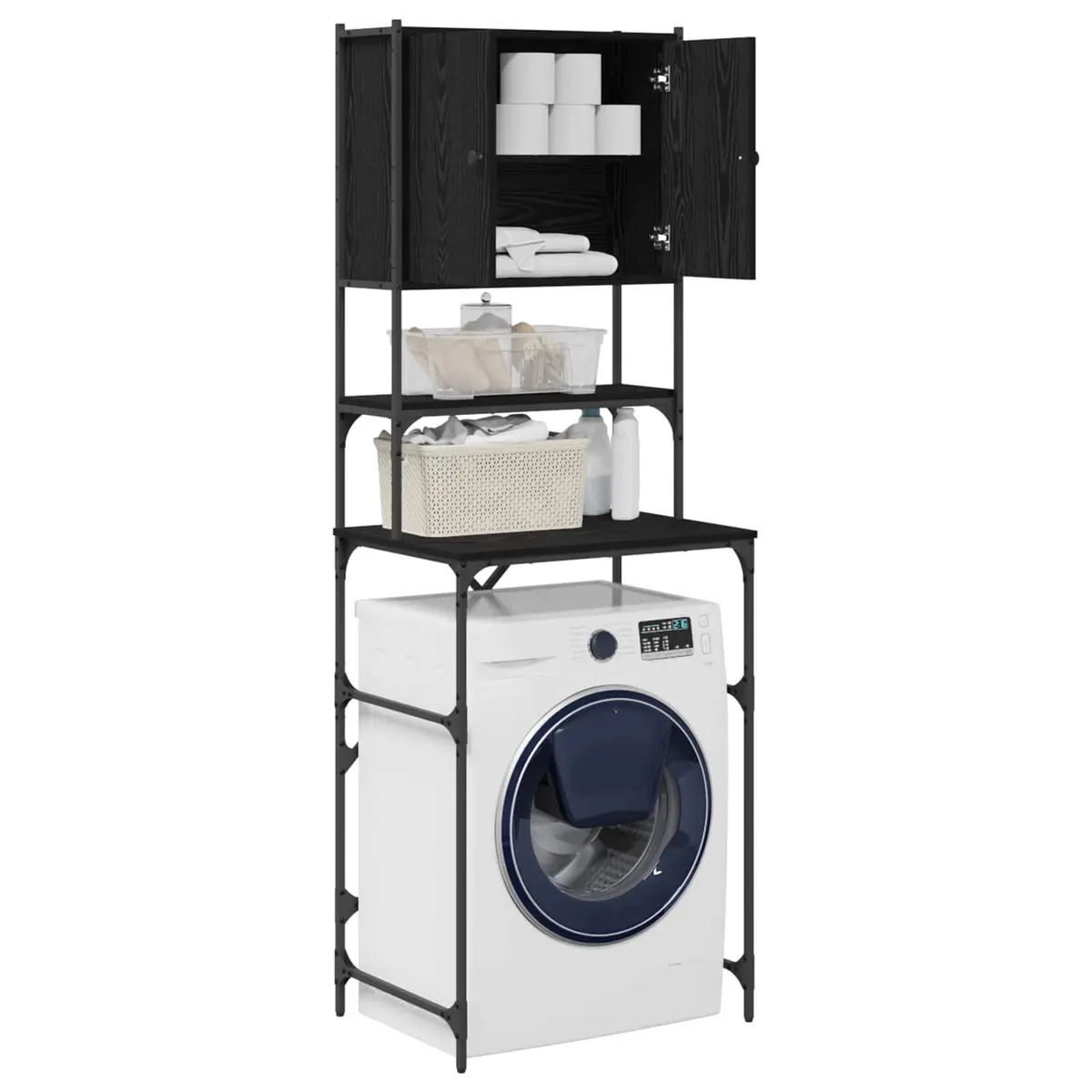 Washing Machine Cabinet Laundry Organizer 68x48.5x194cm Black Oak