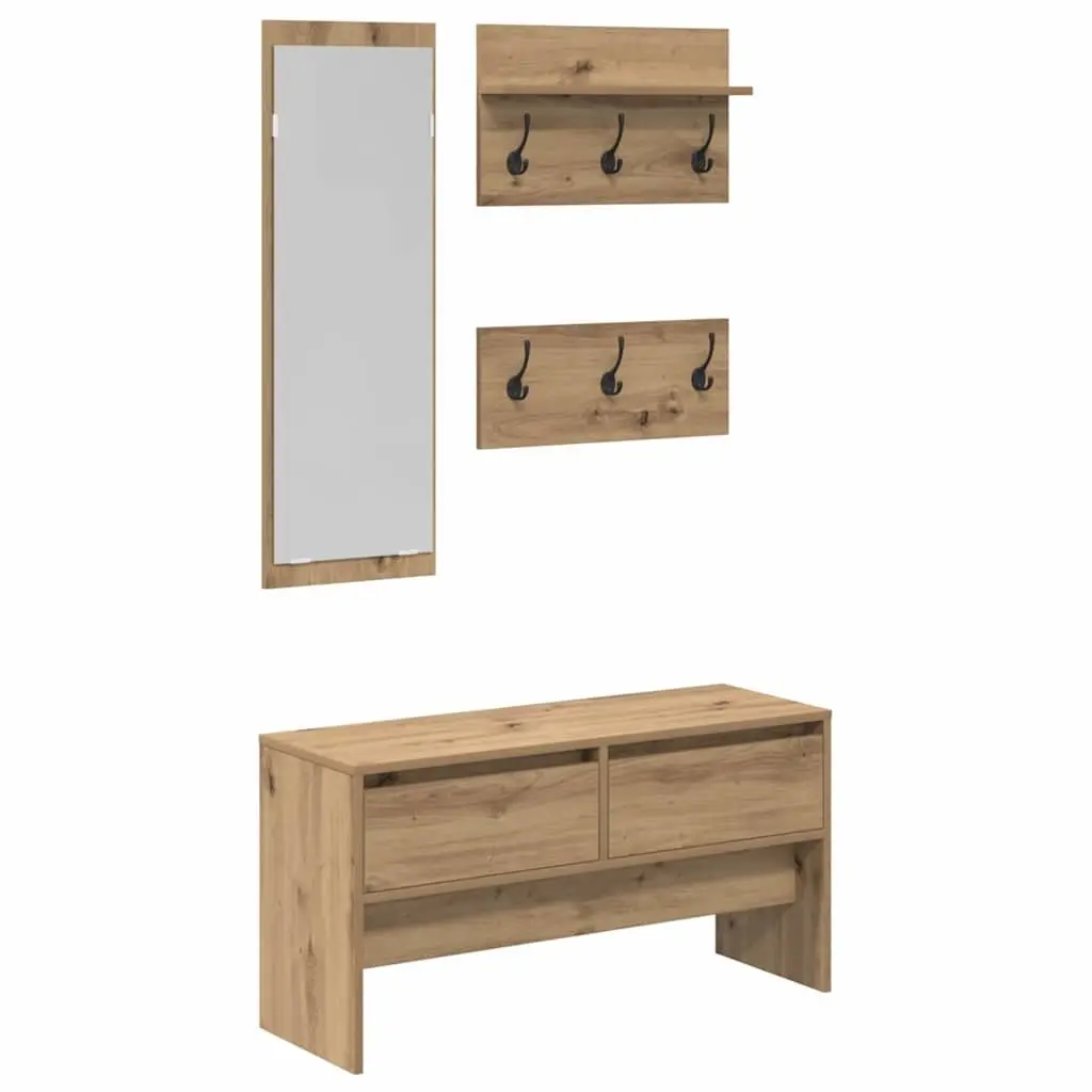 Hallway Furniture Set Storage Bench Mirror Coat Racks Entryway Organiser Brown