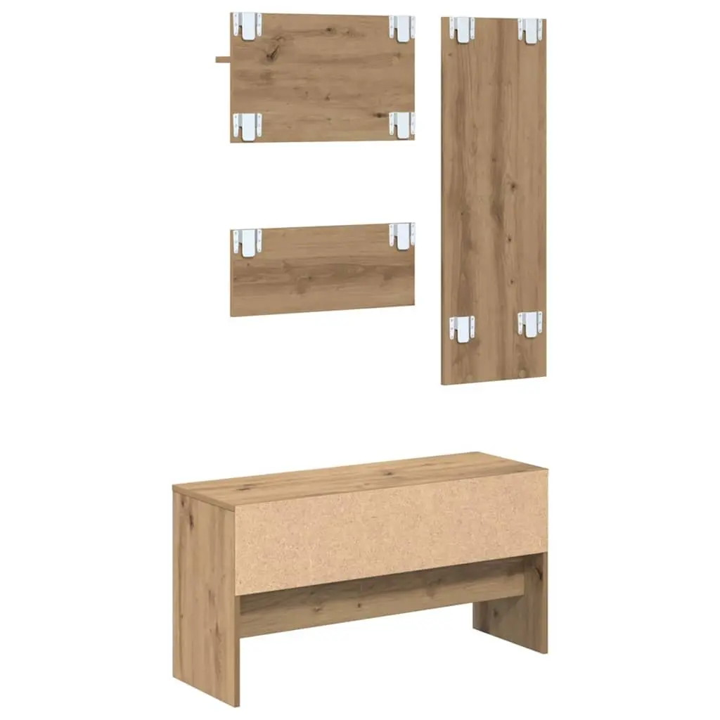 Hallway Furniture Set Storage Bench Mirror Coat Racks Entryway Organiser Brown