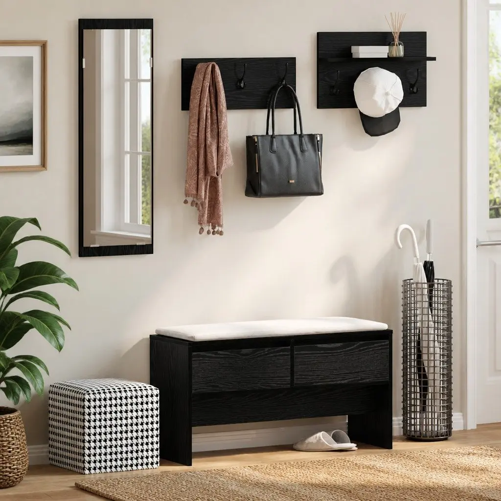 Hallway Furniture Set with Bench, Mirror & Coat Racks