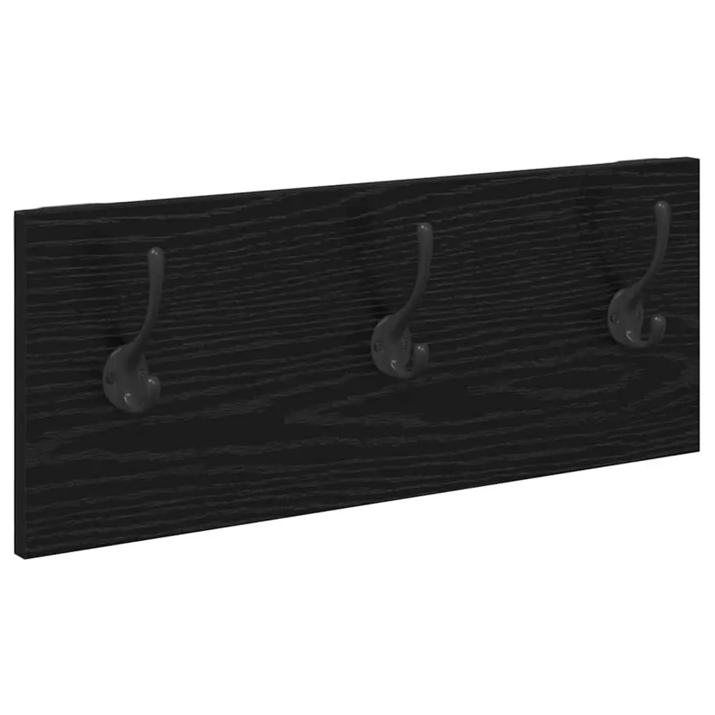 Hallway Furniture Set Storage Bench Mirror Coat Racks 4 Piece Black Oak Entryway