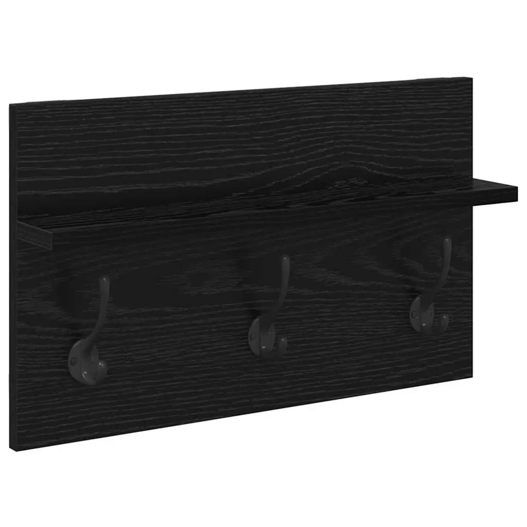Hallway Furniture Set Storage Bench Mirror Coat Racks 4 Piece Black Oak Entryway