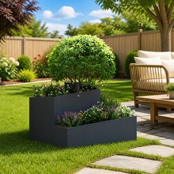 Garden Planter Anthracite 60 x 60 x 50 cm Metal Outdoor Raised Flower Pot
