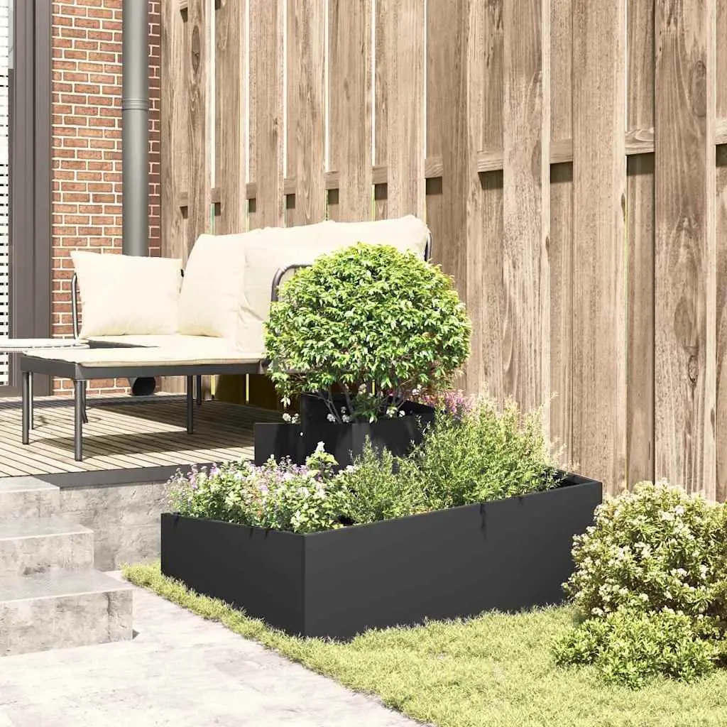 Metal Garden Planter Box Outdoor Use 80x80x50cm Black for Flowers Vegetables Plants Display