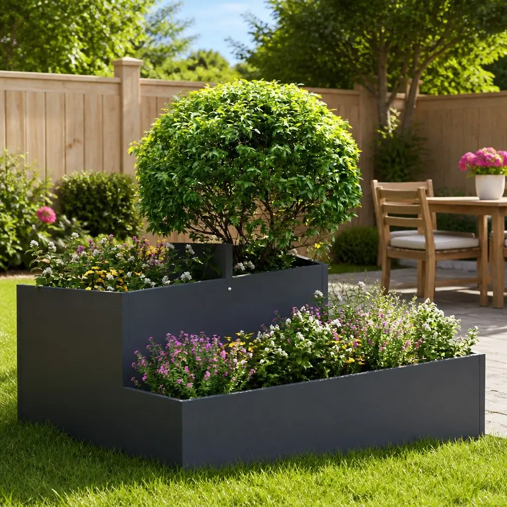 Metal Garden Planter Outdoor Raised Bed 80x80x50cm Anthracite
