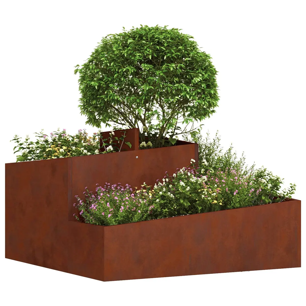 Metal Garden Planter Outdoor Raised Bed 80 x 80 x 50 cm Brown