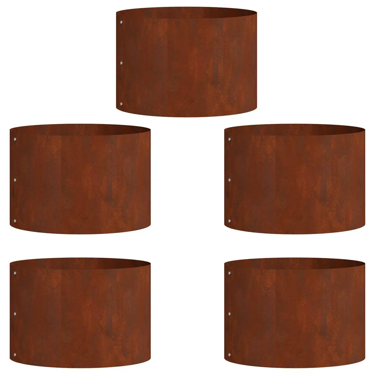 Planter Ring 5 Piece Brown Steel Round Garden Bed Border Frame 30 x 30 x 20 cm