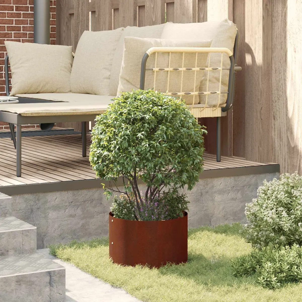 Planter Ring 5 Piece Brown Steel Round Garden Bed Border Frame 30 x 30 x 20 cm