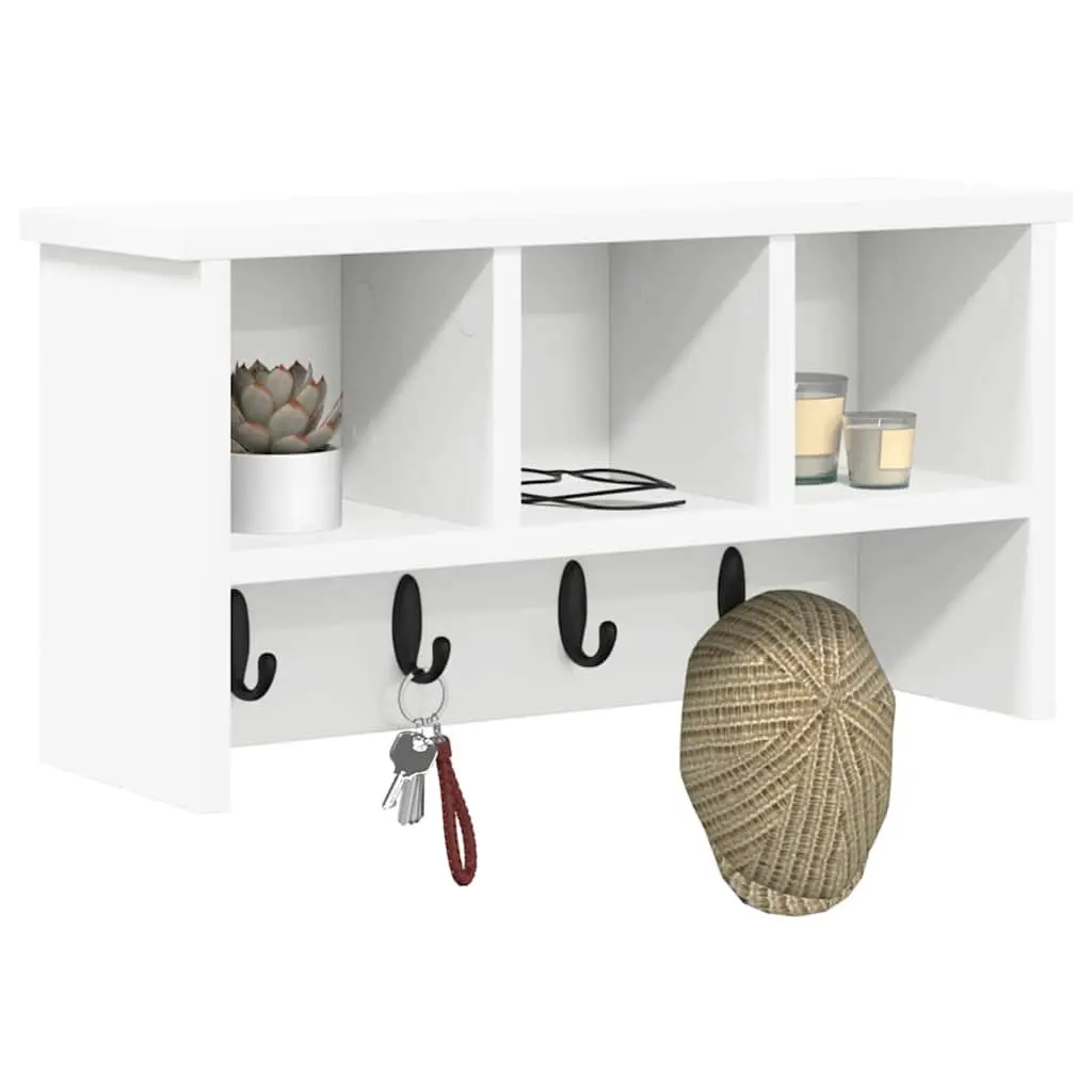 Wall-Mounted Coat Rack White Storage Organizer with Shelves and Hooks for Hallway Entryway