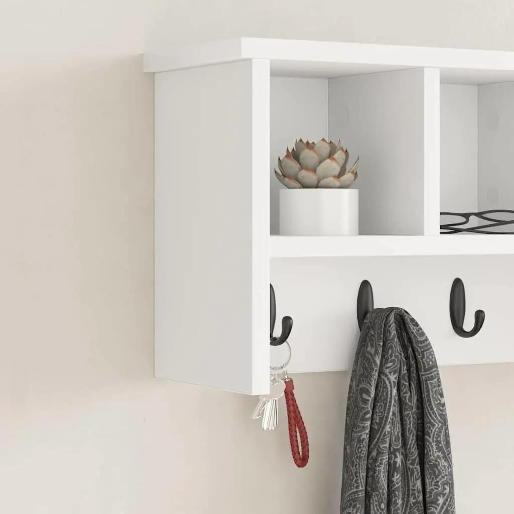 Wall-Mounted Coat Rack White Storage Organizer with Shelves and Hooks for Hallway Entryway