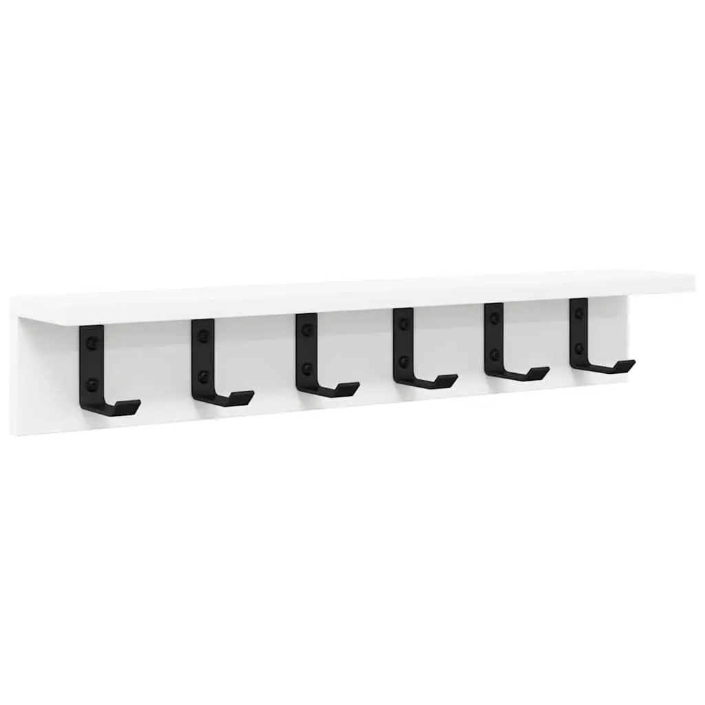 Wall-Mounted Coat Rack White Hallway Storage Hooks Shelves Engineered Wood 60cm