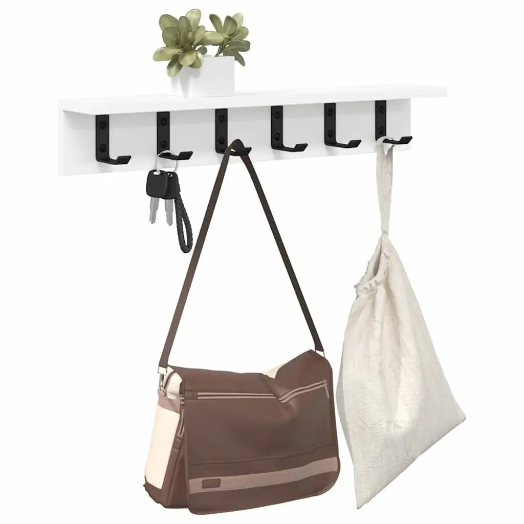 Wall-Mounted Coat Rack White Hallway Storage Hooks Shelves Engineered Wood 60cm