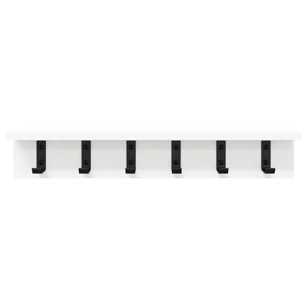Wall-Mounted Coat Rack White Hallway Storage Hooks Shelves Engineered Wood 60cm