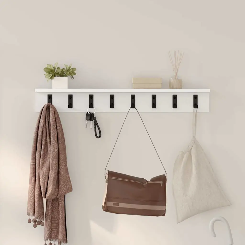 Wall-Mounted Coat Rack Organizer Hallway Storage Hooks Shelves 80 x 10.5 x 10.5 cm White