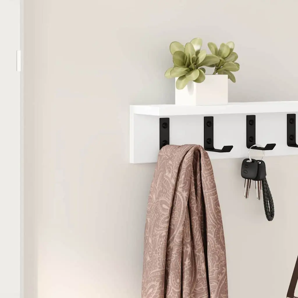 Wall-Mounted Coat Rack Organizer Hallway Storage Hooks Shelves 80 x 10.5 x 10.5 cm White