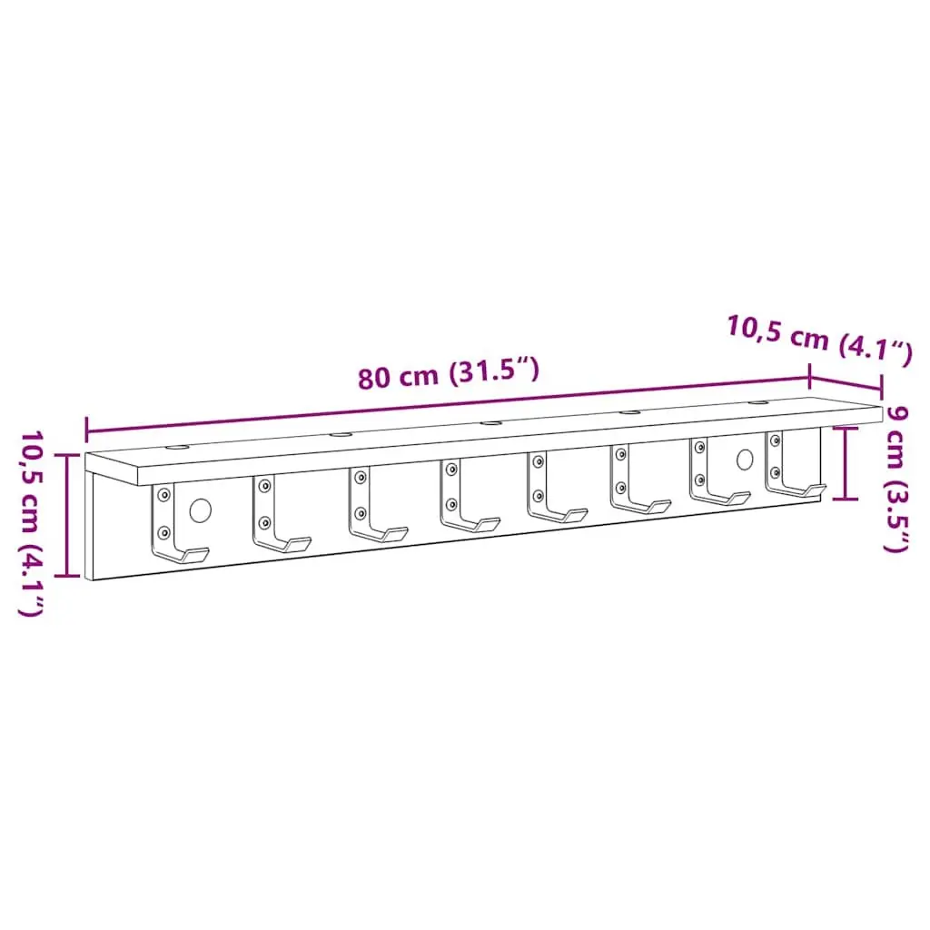 Wall-Mounted Coat Rack Organizer Hallway Storage Hooks Shelves 80 x 10.5 x 10.5 cm White