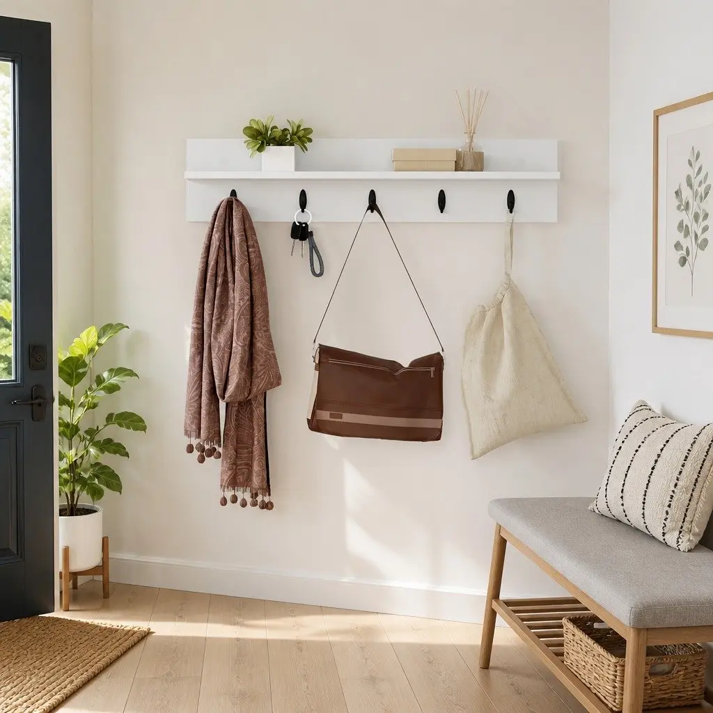 Wall-Mounted Coat Rack Storage Organiser 80cm White Engineered Wood