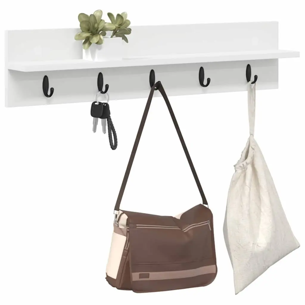 Wall-Mounted Coat Rack Storage Organiser 80cm White Engineered Wood