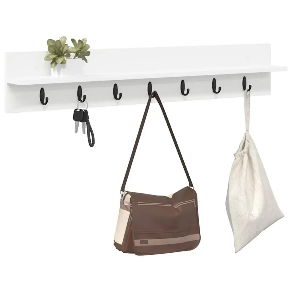 Wall-Mounted Coat Rack White Modern Hallway Entryway Storage Organiser Hooks
