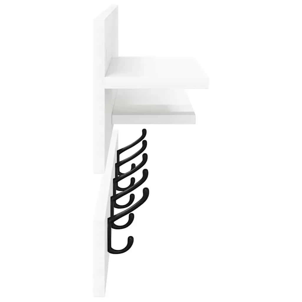 Wall-Mounted Coat Rack White Engineered Wood Hallway Entryway Hooks Shelves 90cm