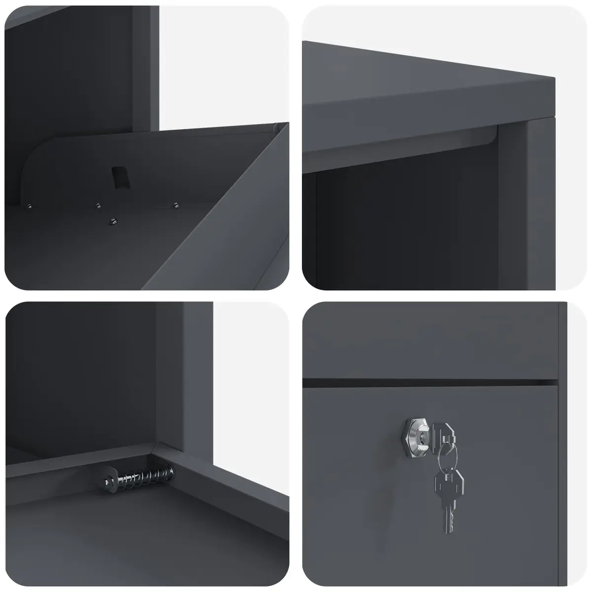 Parcel Drop Box Anthracite Steel Storage 44x22x82cm Modern Garden Mailbox Post