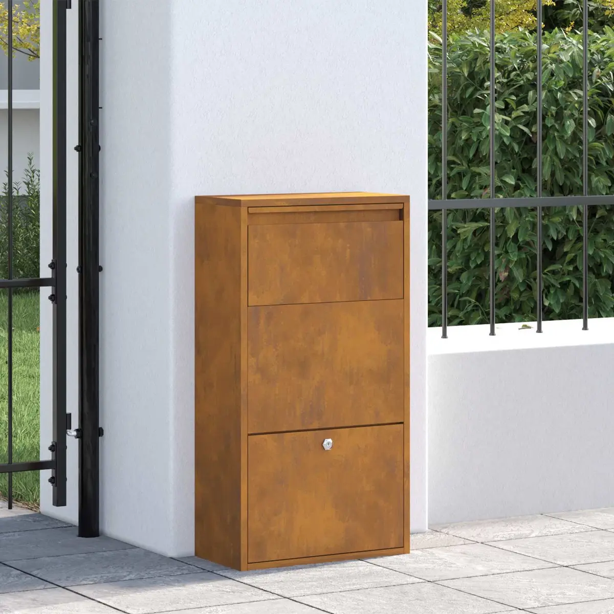 Parcel Drop Box Package Storage Weathering Steel Rectangular 44 x 22 x 82 cm Brown