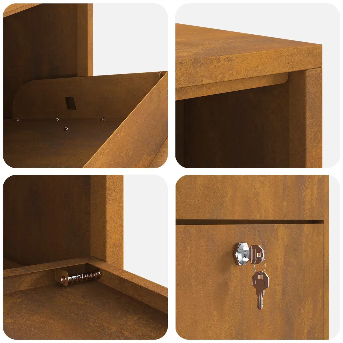 Parcel Drop Box Package Storage Weathering Steel Rectangular 44 x 22 x 82 cm Brown