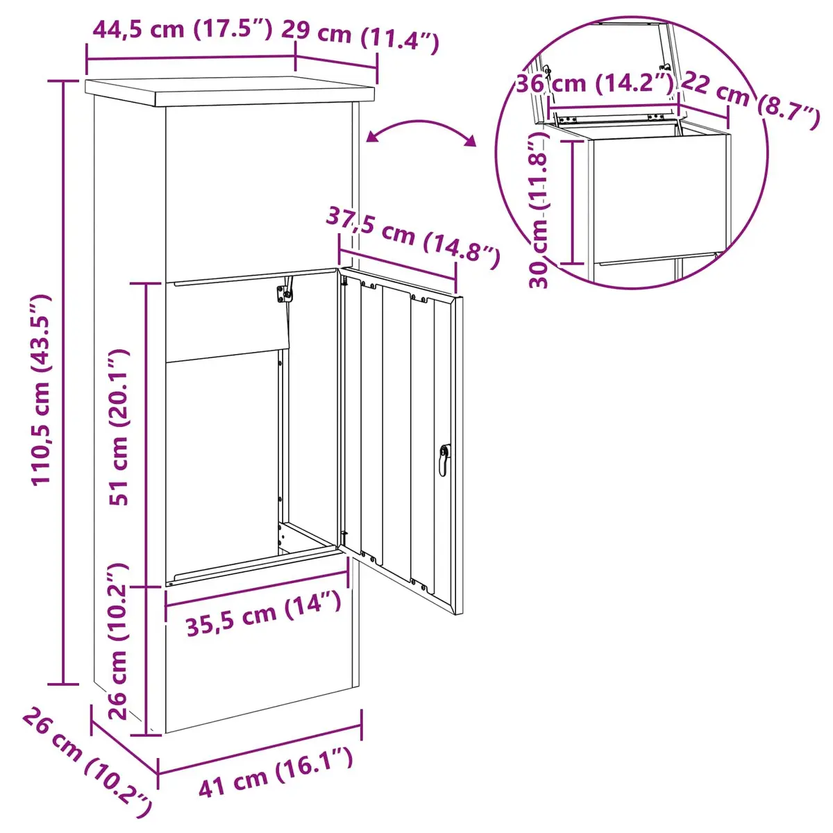 Parcel Drop Box Outdoor Storage Steel Black Hinged Doors