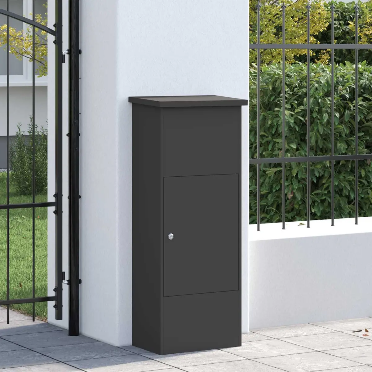 Parcel Drop Box Outdoor Storage Steel Black Hinged Doors
