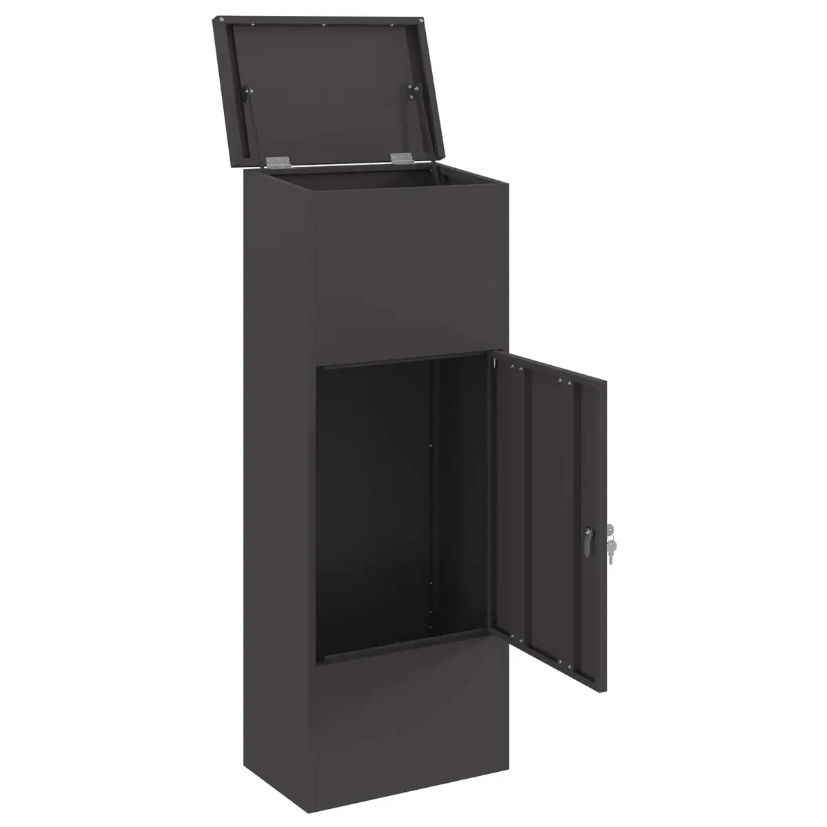 Parcel Drop Box Outdoor Storage Steel Black Hinged Doors