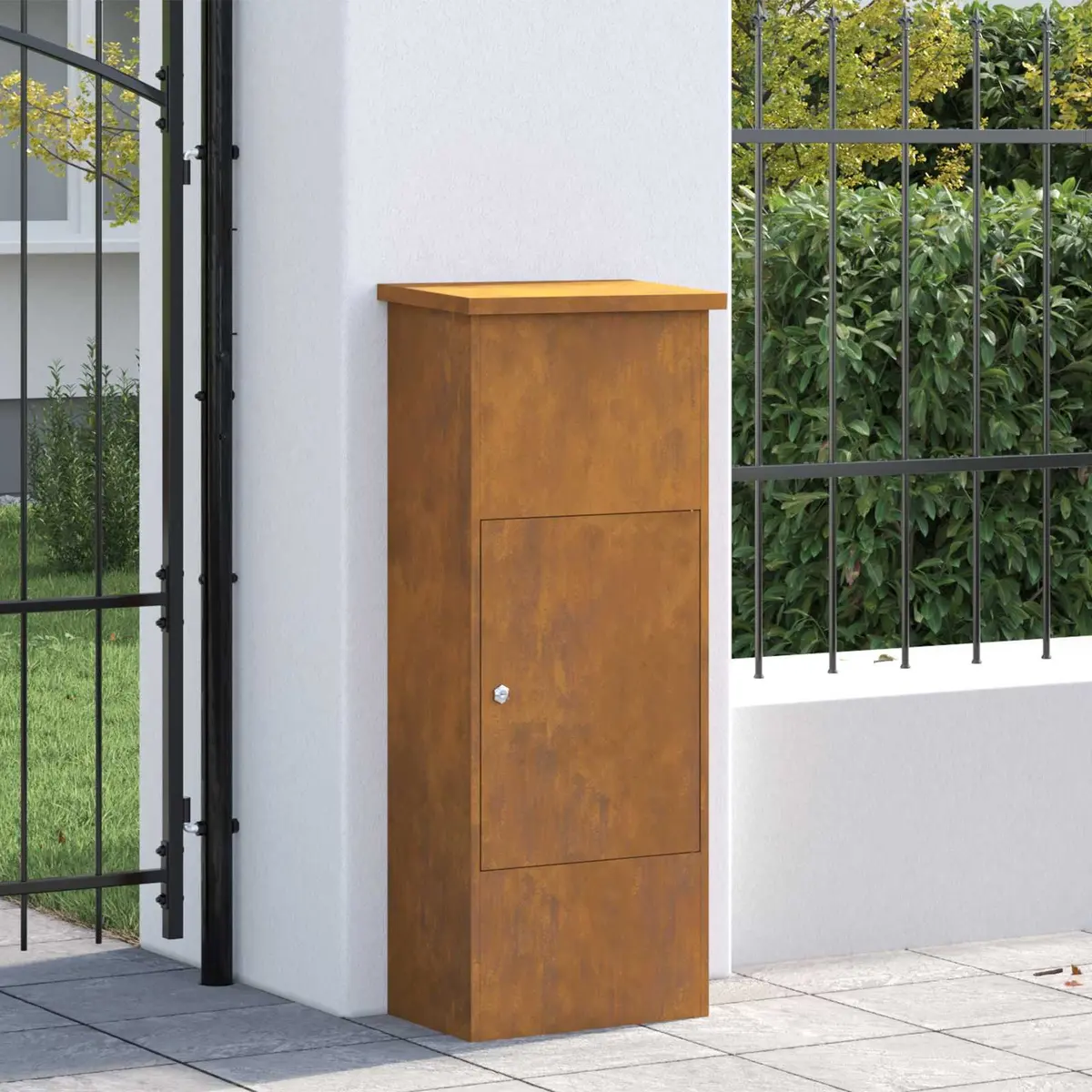 Parcel Drop Box Outdoor Secure Lock 44.5 x 29 x 110.5 cm Steel Weathering Brown