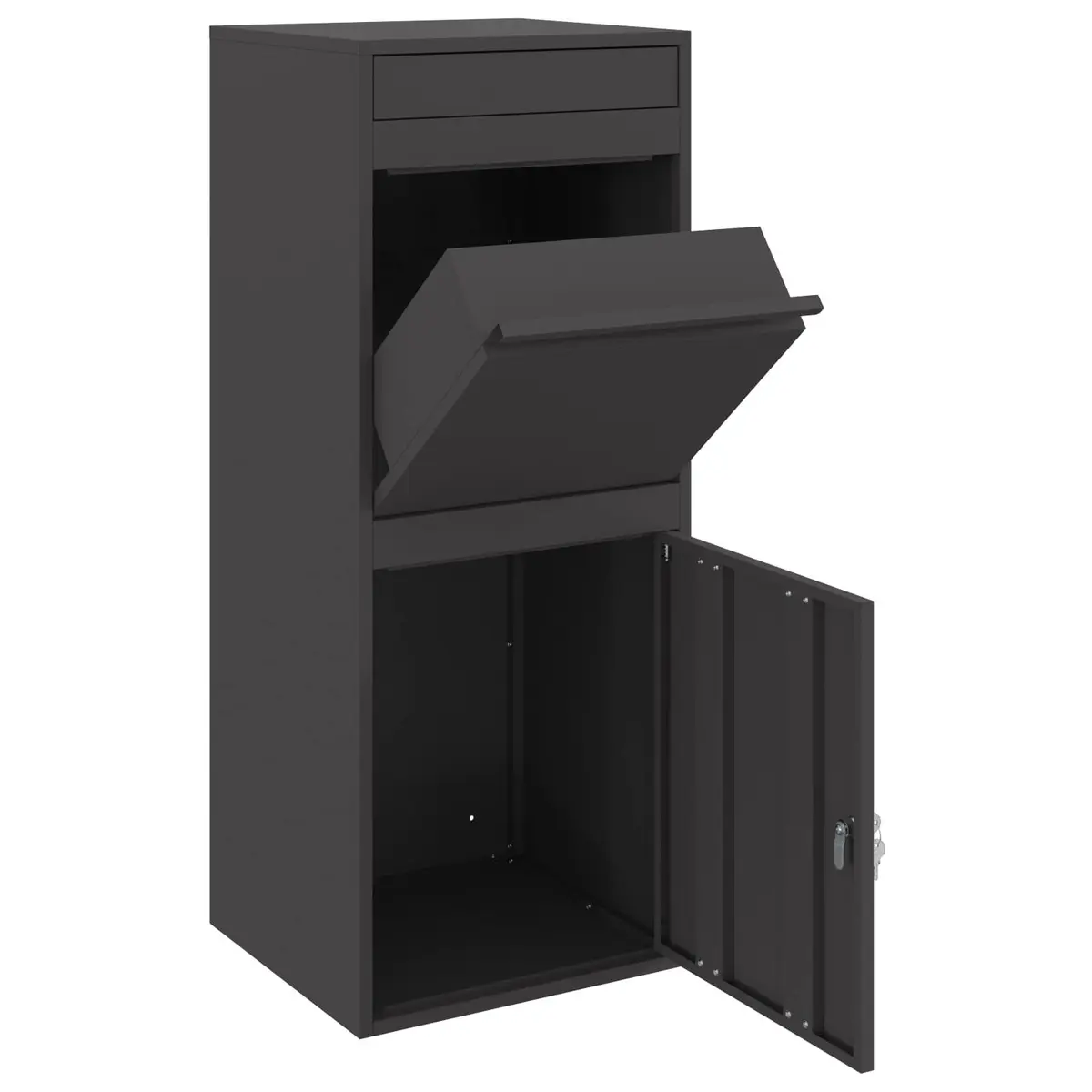 Parcel Drop Box Outdoor Storage Steel Deadbolt Lock Black 47.5x38x59 cm