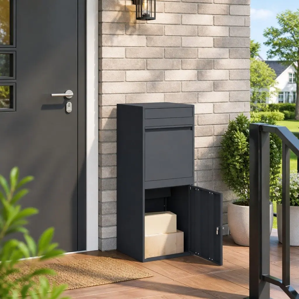Parcel Drop Box Steel Secure Outdoor Garden Mailbox Anthracite 41 x 38 x 103 cm