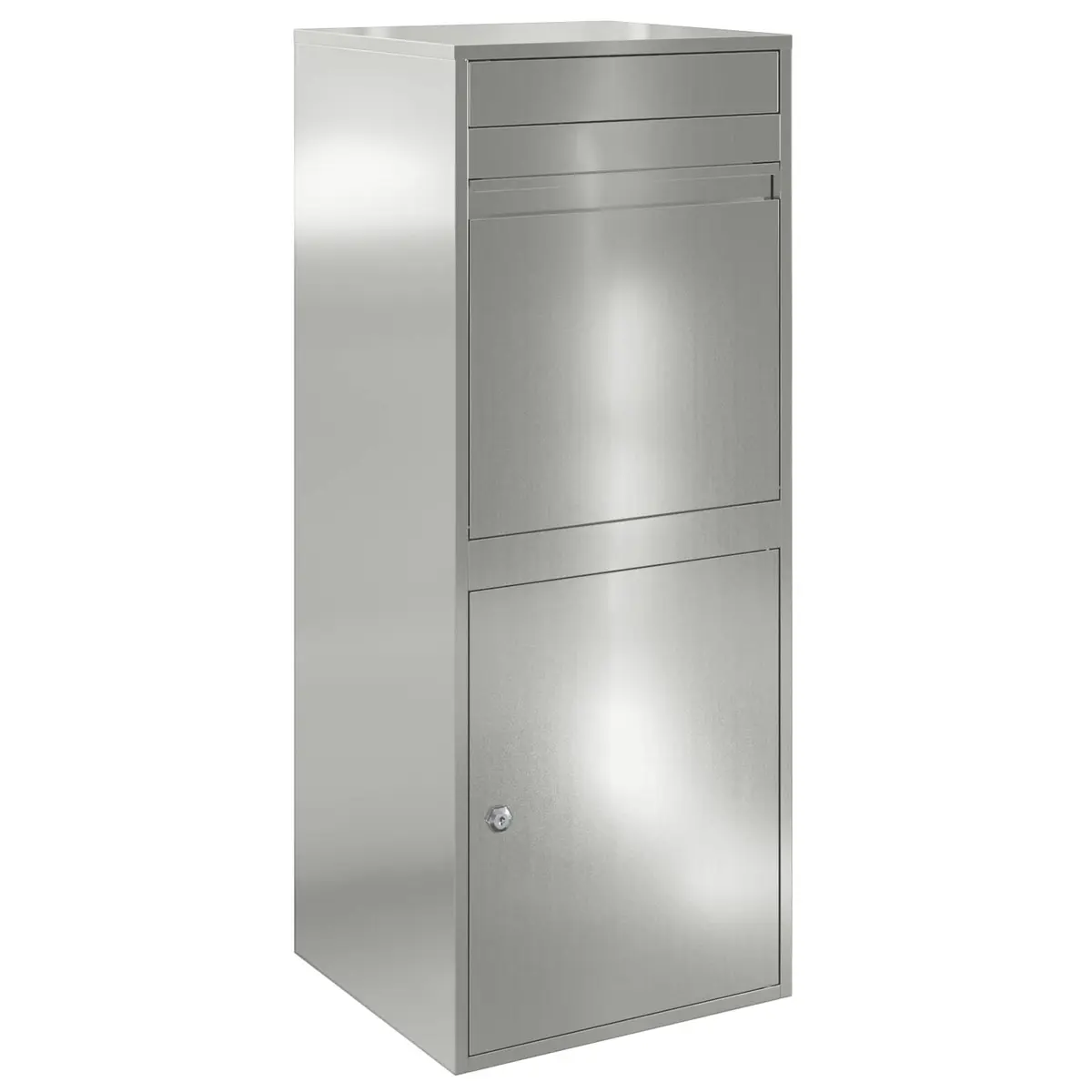 Outdoor Parcel Drop Box Silver Galvanised Steel Deadbolt Lock Garden 47.5 x 38 x 59 cm
