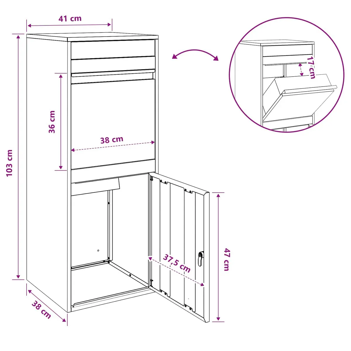 Outdoor Parcel Drop Box Silver Galvanised Steel Deadbolt Lock Garden 47.5 x 38 x 59 cm