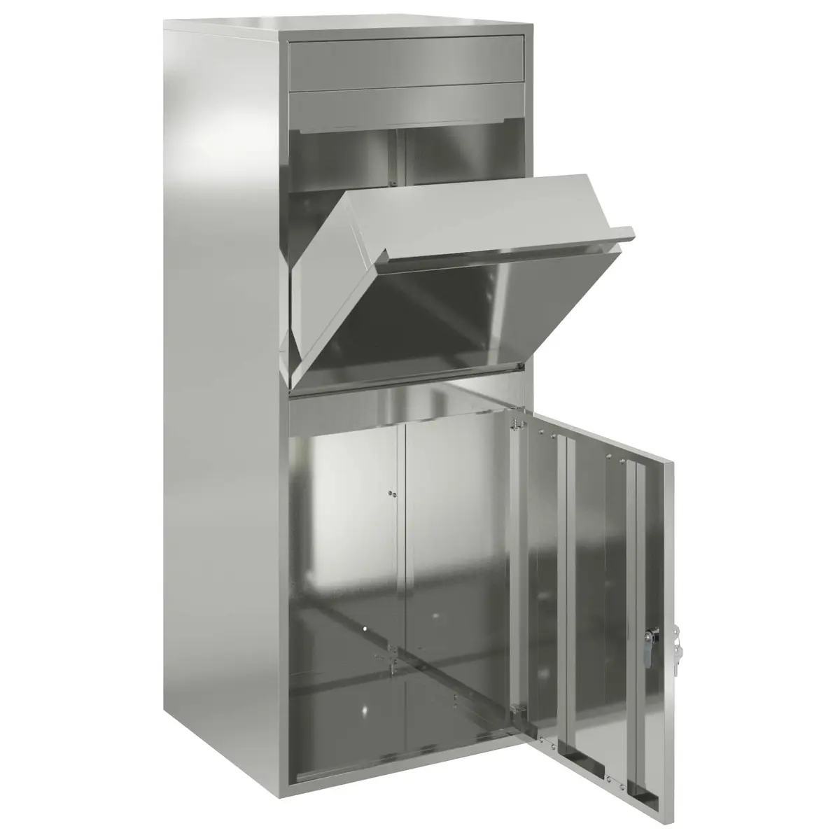Outdoor Parcel Drop Box Silver Galvanised Steel Deadbolt Lock Garden 47.5 x 38 x 59 cm