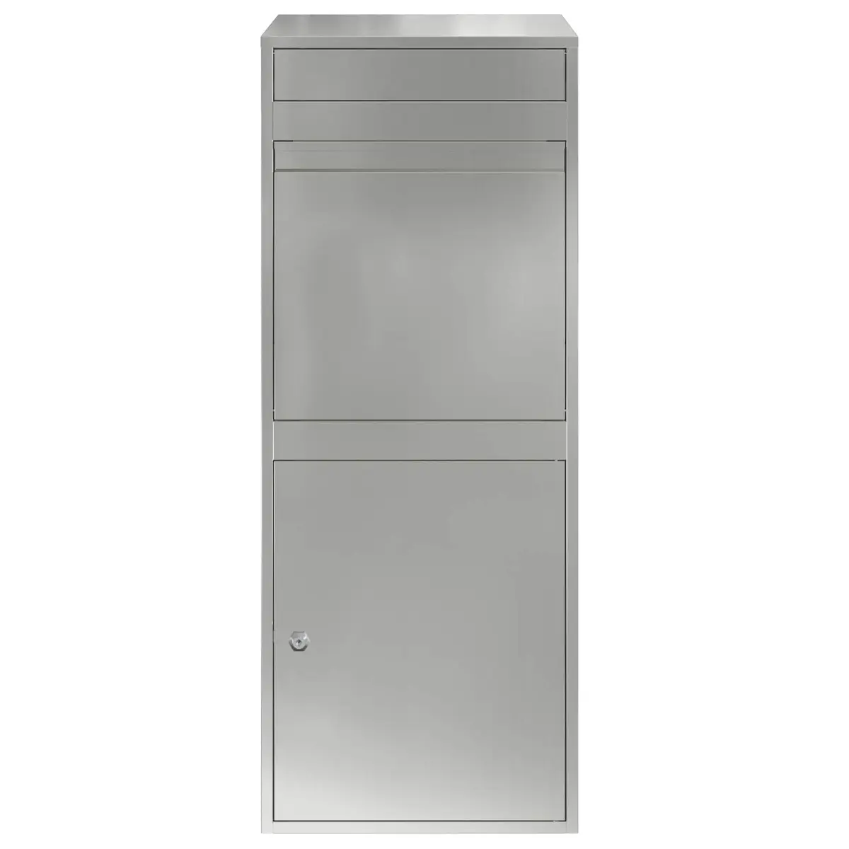 Outdoor Parcel Drop Box Silver Galvanised Steel Deadbolt Lock Garden 47.5 x 38 x 59 cm