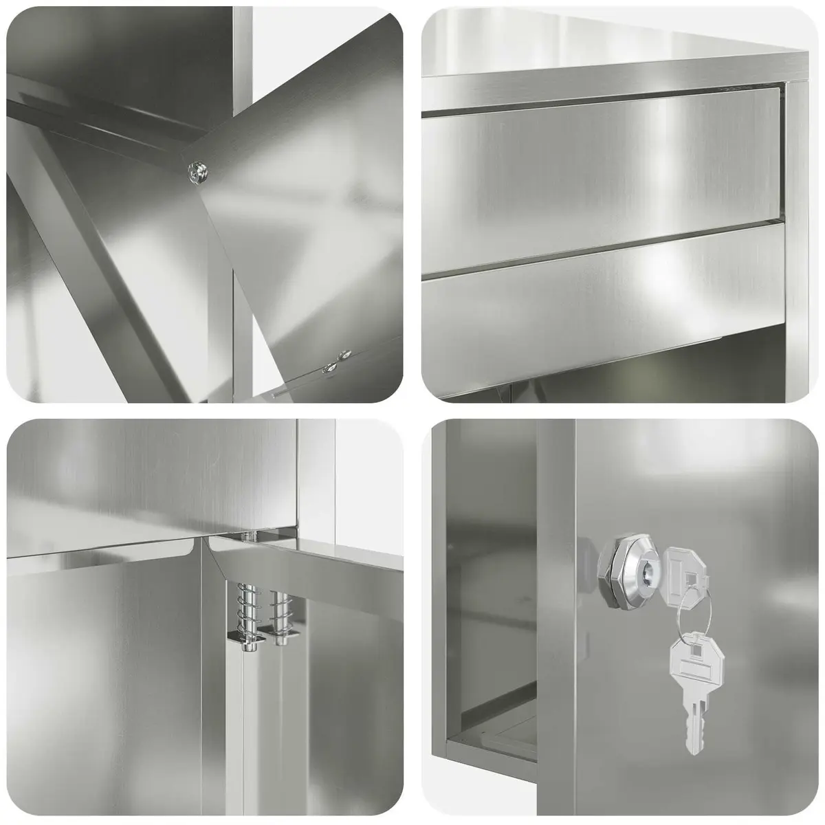 Outdoor Parcel Drop Box Silver Galvanised Steel Deadbolt Lock Garden 47.5 x 38 x 59 cm