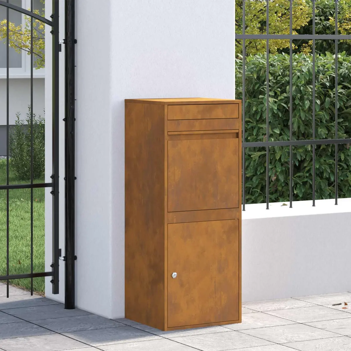 Outdoor Parcel Drop Box Secure Brown Weathering Steel 47.5 x 38 x 59 cm