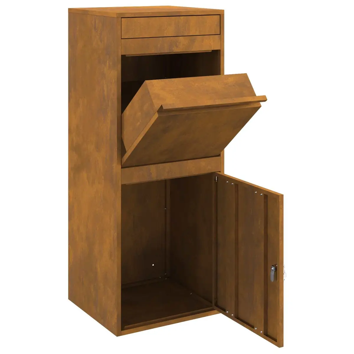 Outdoor Parcel Drop Box Secure Brown Weathering Steel 47.5 x 38 x 59 cm
