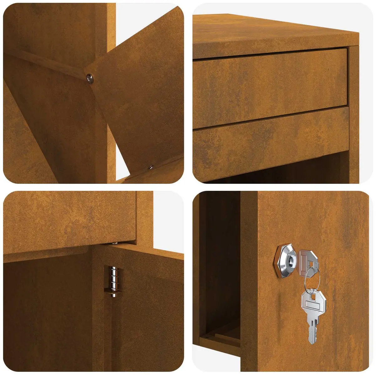 Outdoor Parcel Drop Box Secure Brown Weathering Steel 47.5 x 38 x 59 cm
