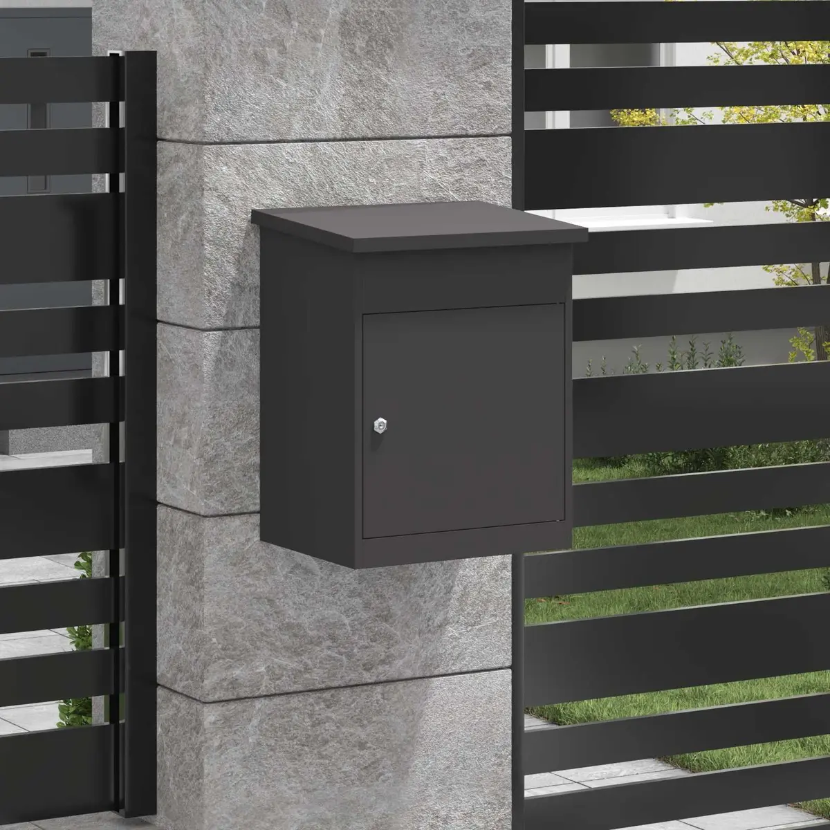 Parcel Drop Box Outdoor Mailbox Black 47.5 x 38 x 59 cm Steel