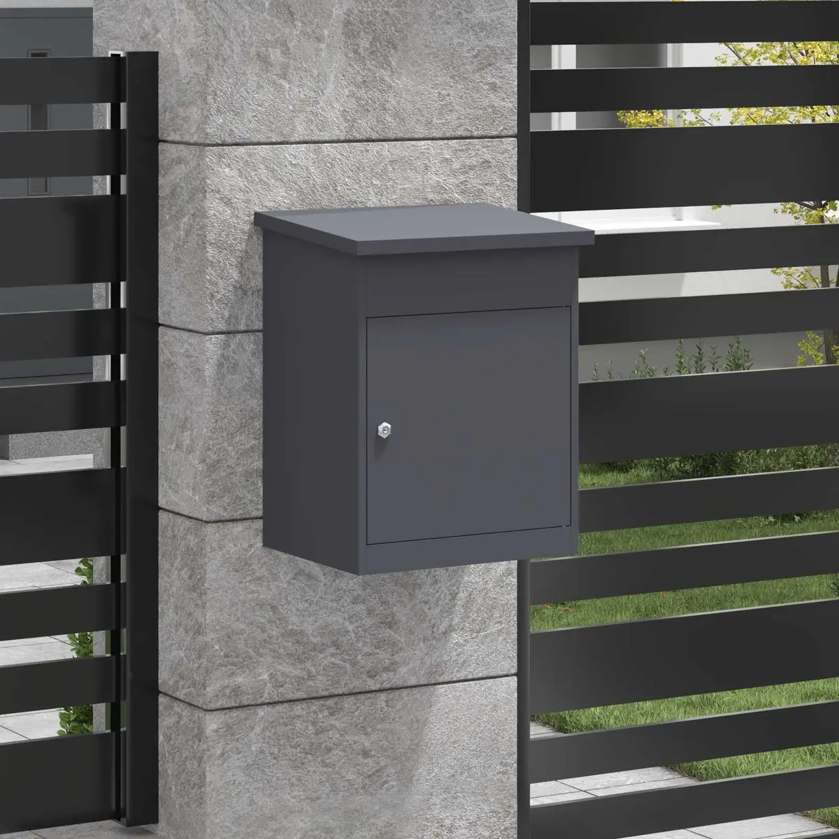 Parcel Drop Box Outdoor Garden Storage Steel Weatherproof Anthracite 47.5 x 38 x 59 cm