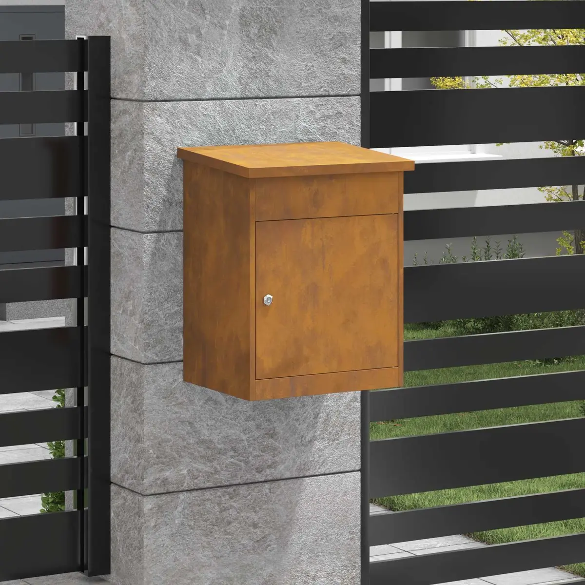 Parcel Drop Box Outdoor Secure Weatherproof Steel 47.5x38x59cm Brown
