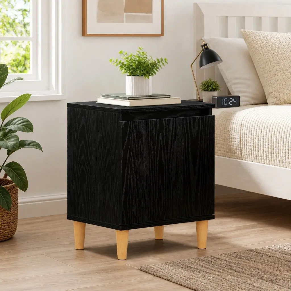 Bedside Cabinet Nightstand Modern Engineered Wood 40 x 30 x 50 cm Black Oak
