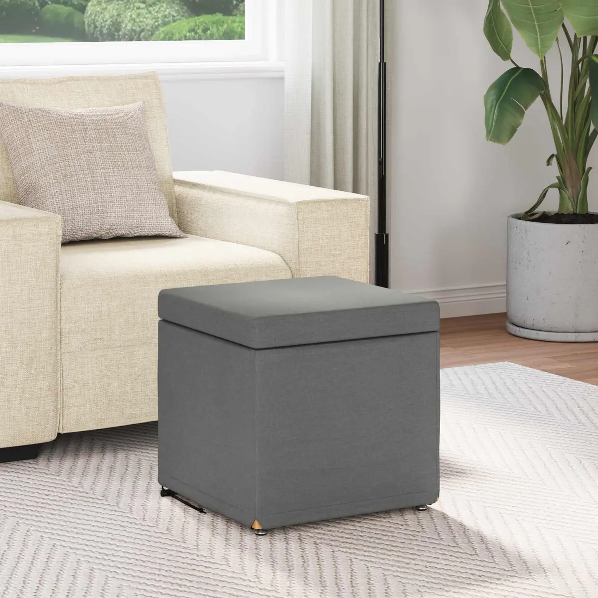Backless Bar Stool Modern Minimalist Fabric Cushion Seat Grey 41x41x40cm