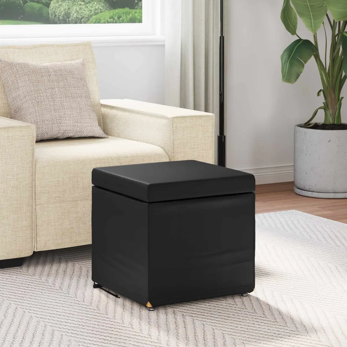 Black Bar Stool Modern Backless Kitchen Counter Seating Cushioned Faux Leather 41x41x40cm
