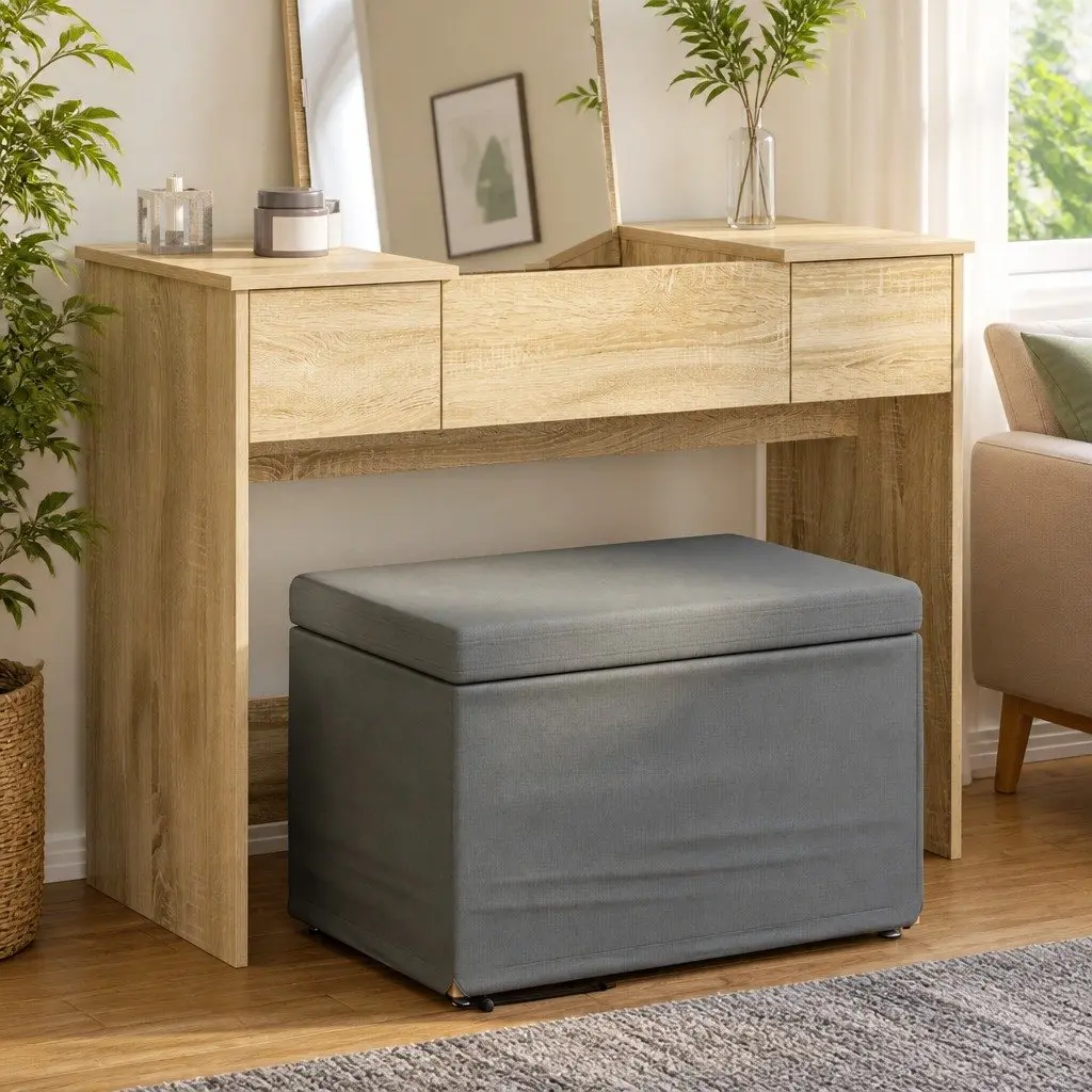 Grey Bar Stool with Soft Fabric Seat