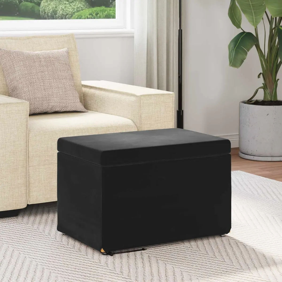 Black Velvet Bar Stool Modern Kitchen Counter Seat Backless Cushioned 61x41x40 cm